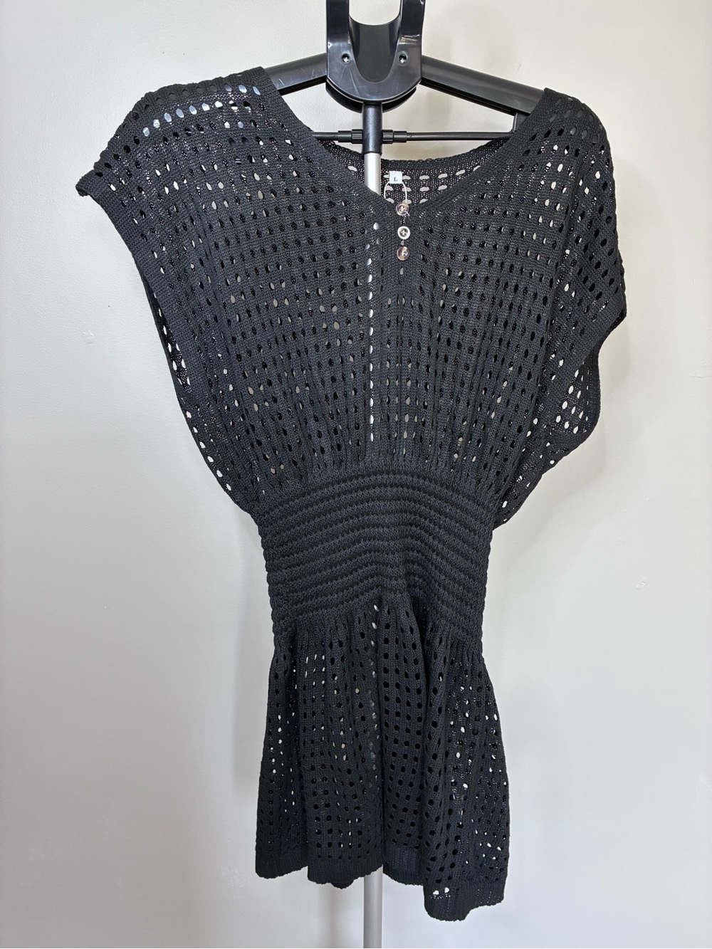 Black Crochet Knit Swim Cover Up Tunic Large